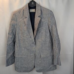 Everlane 100% Linen Blazer Jacket Striped Navy Lined Oversized Size 4 new no tag